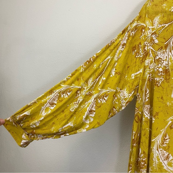 Free People Mustard Floral Oversized Button Down Shirt Size Small - Picture 4 of 9